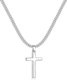Kreuz Kette Herren Edelstahl Silber Anhänger Halskette 28*15mm 55cm