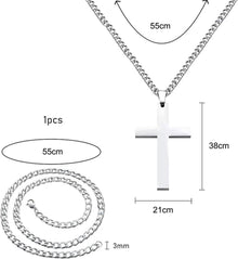 Herren Kreuzkette Silber Edelstahl Anhänger Halskette 55cm