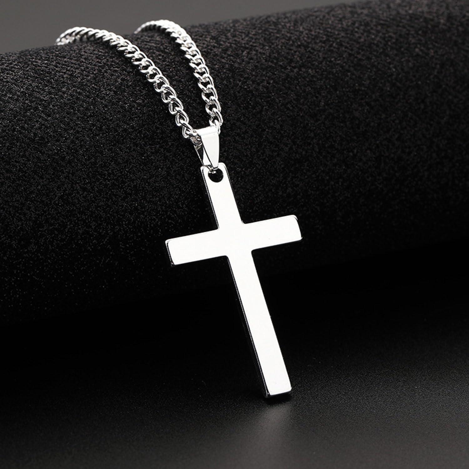 Kreuz Kette Herren Edelstahl Anhänger Silber 38*22+55cm