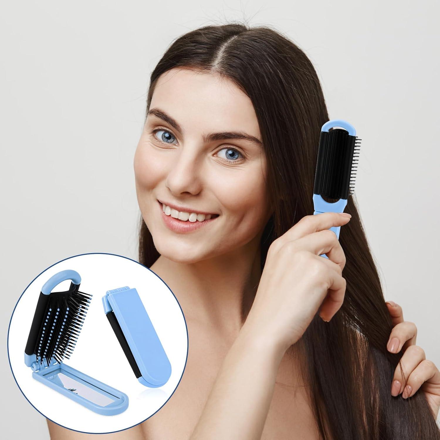 Reisehaarbürste mit Spiegel für Frauen | Faltbare Haarbürste
