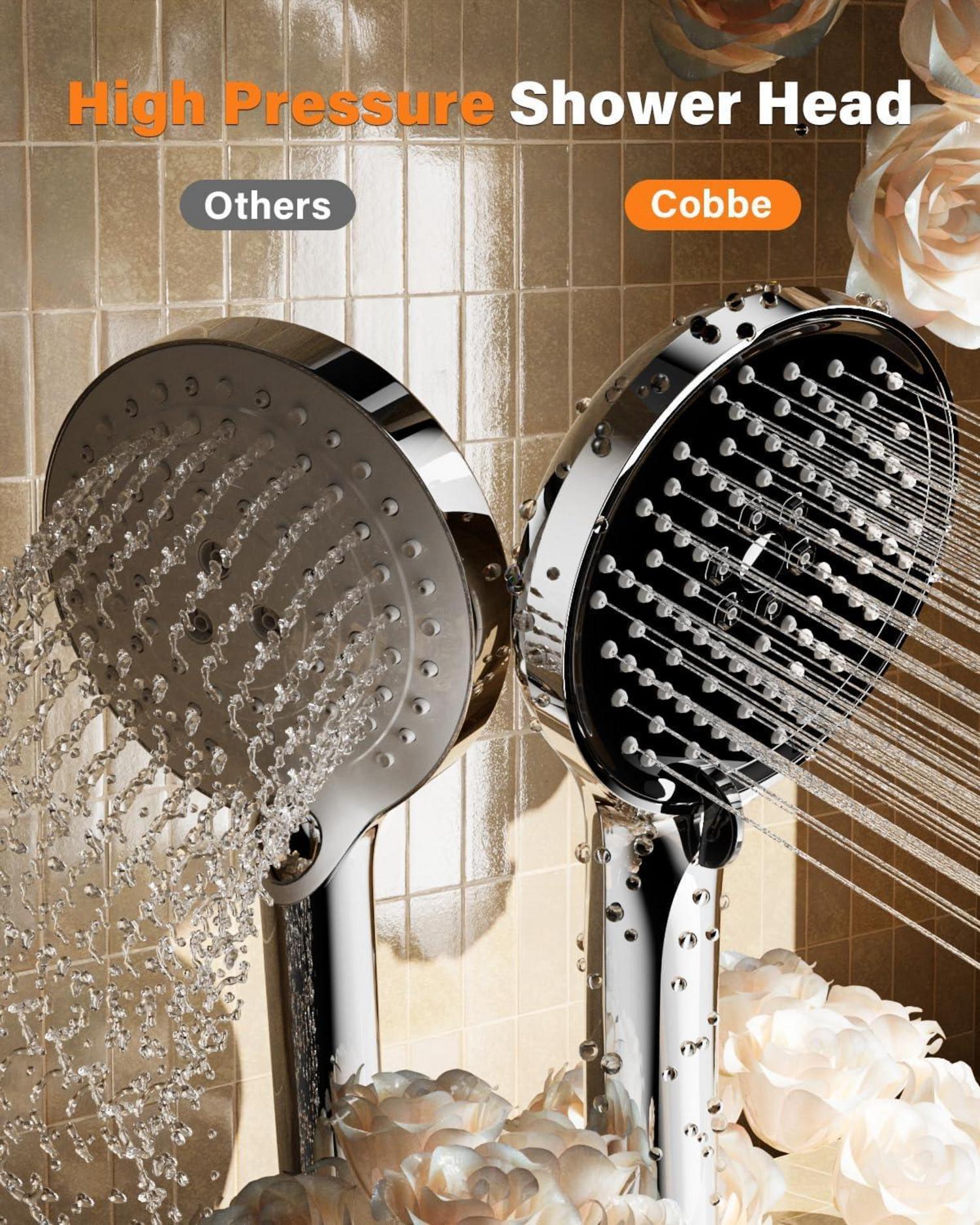 Wassersparender Hochdruck Duschkopf mit 3 Strahlarten Schwarz Chrome
