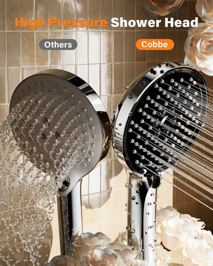 Wassersparender Hochdruck Duschkopf mit 3 Strahlarten Schwarz Chrome