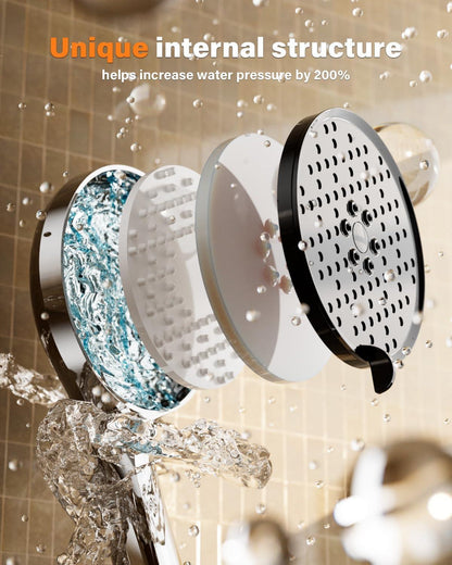 Duschkopf Wassersparend Hochdruck Handbrause 3 Strahlarten Schwarz Chrome
