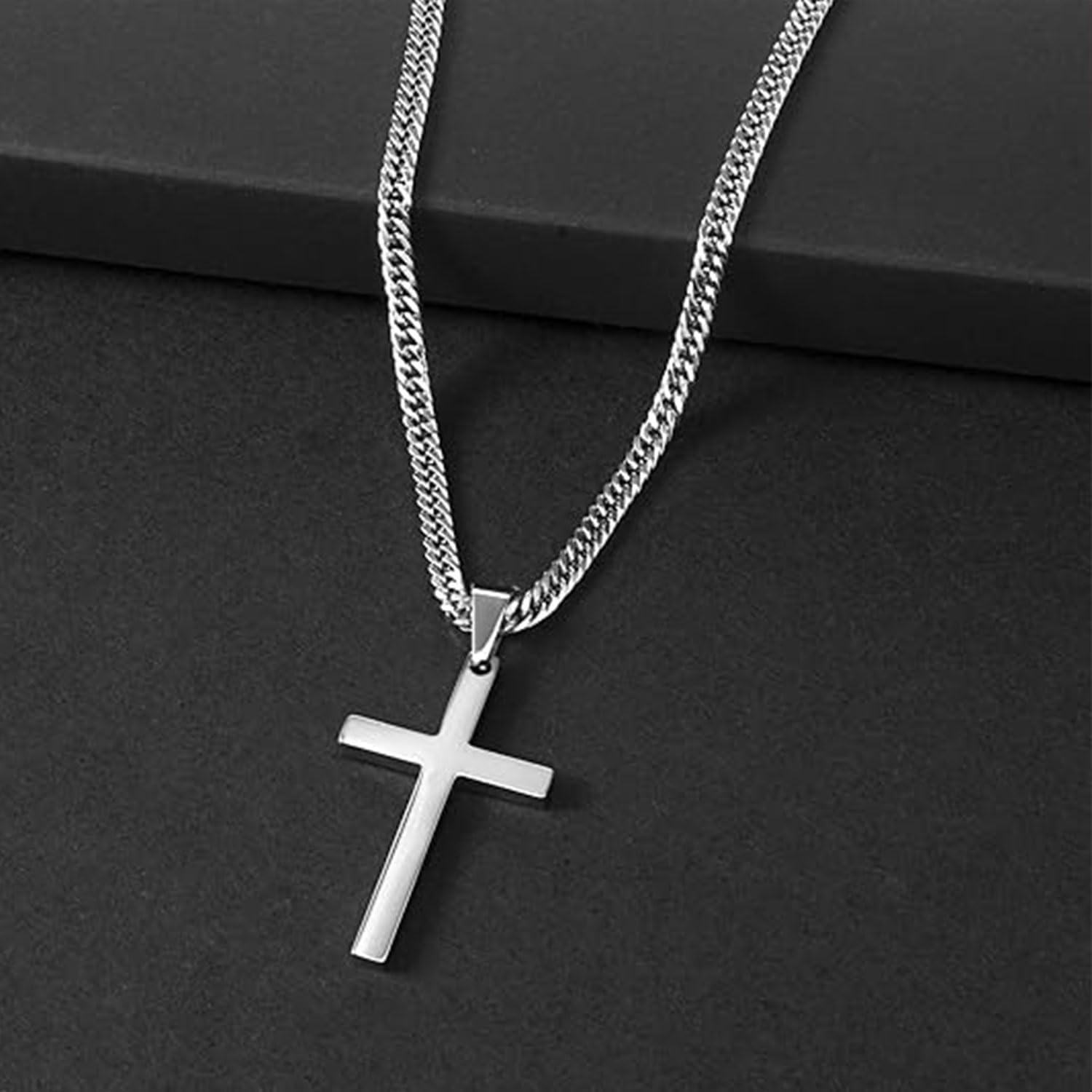 Edelstahl Kreuz Halskette Silber 45*25mm 55cm