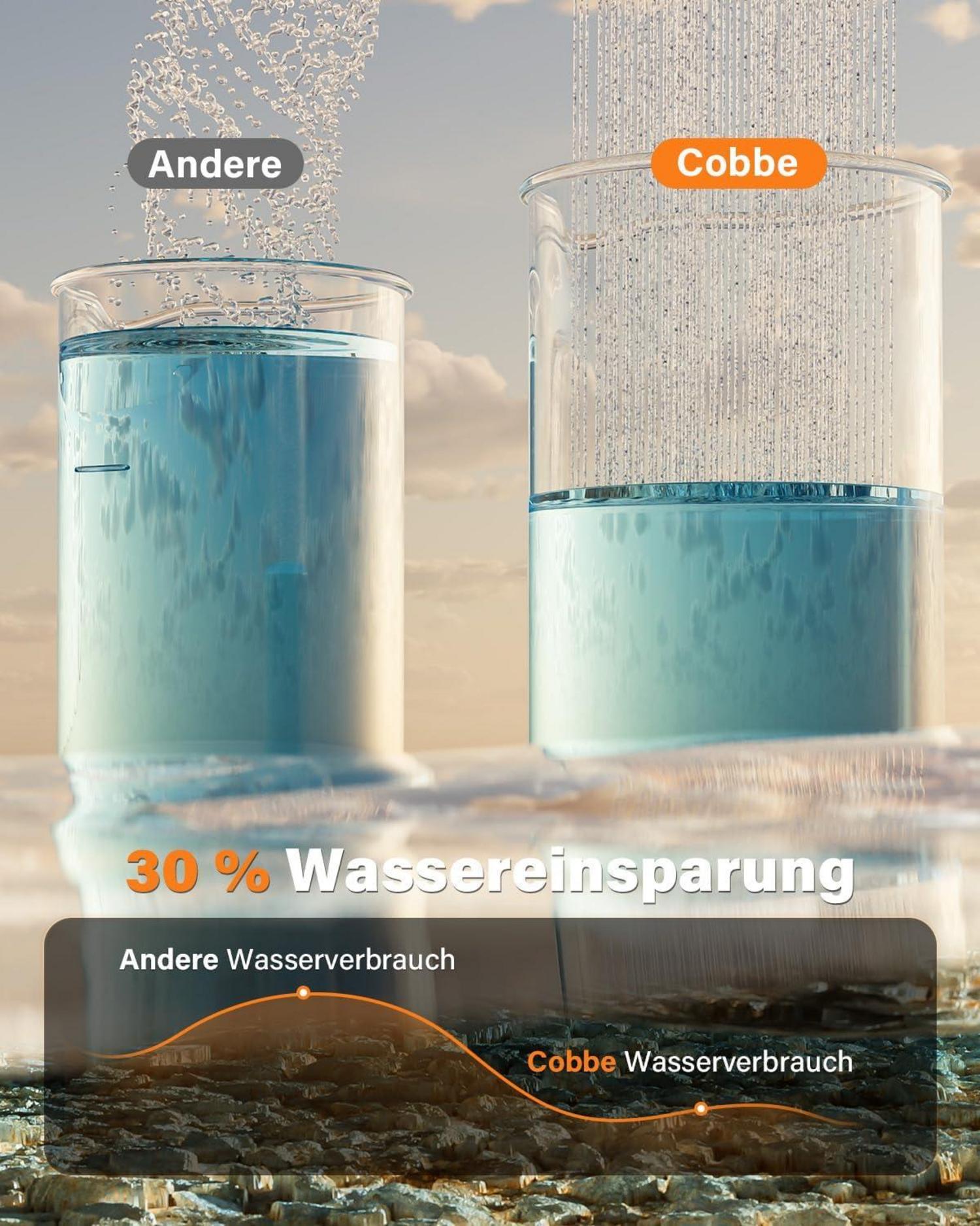 Cobbe Wassersparender Hochdruck Handbrause 3 Strahlarten Antikalk-Funktion