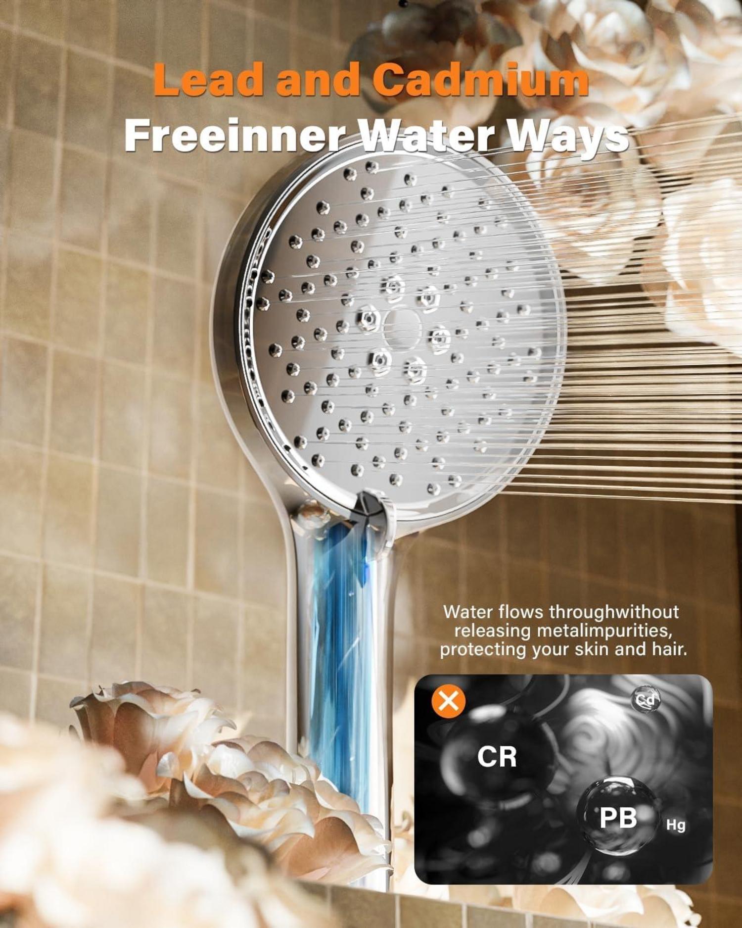 Wassersparender Hochdruck Duschkopf mit 3 Strahlarten Chrom