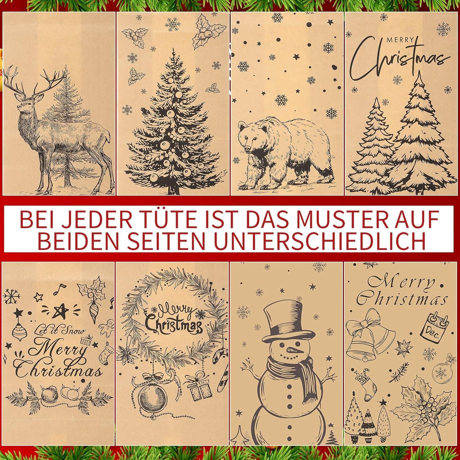 Adventskalender zum Befüllen 24 braune Papiertüten 1-24 Holzklammern DIY