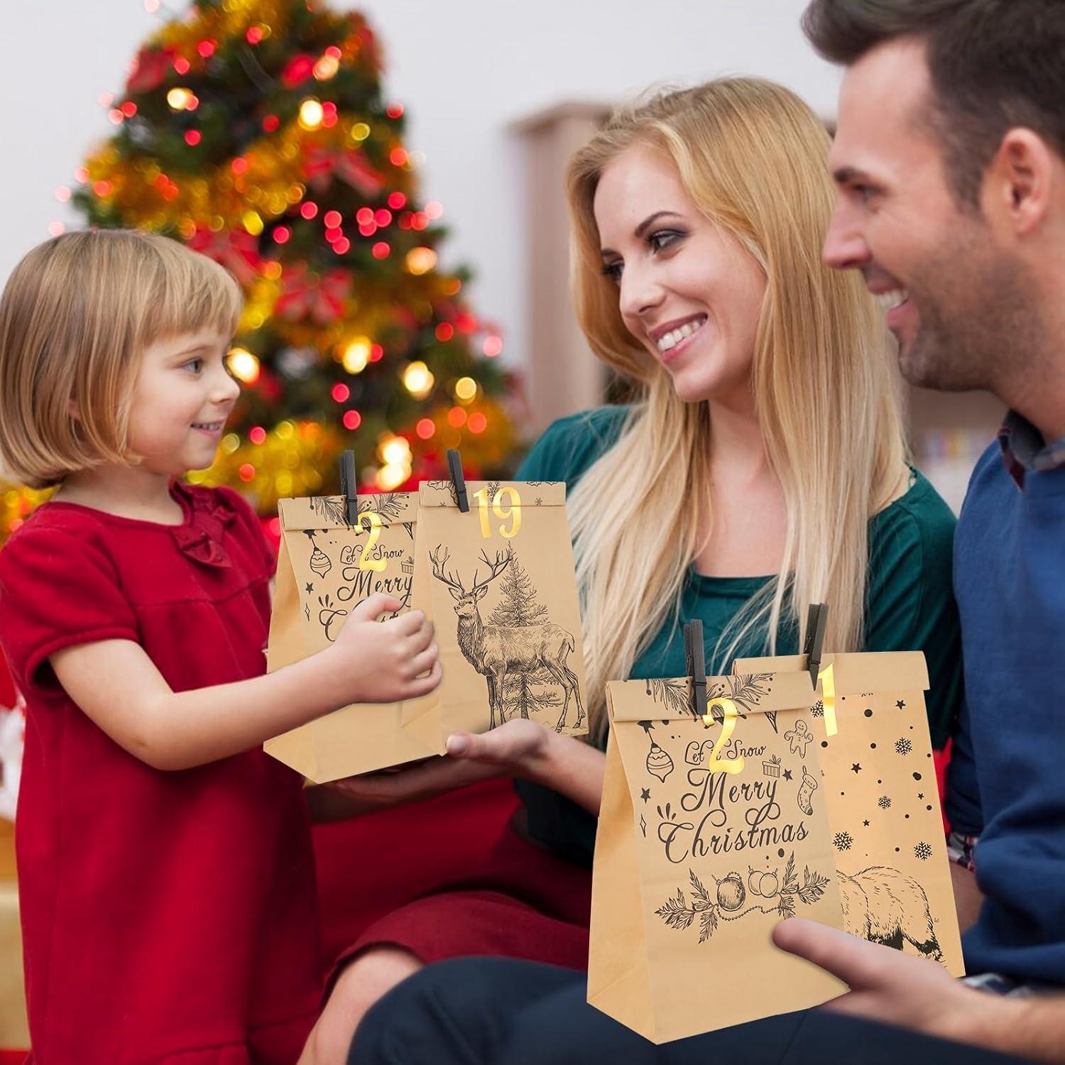 Adventskalender zum Befüllen 2024 DIY Braun Papiertüten Zahlenaufkleber