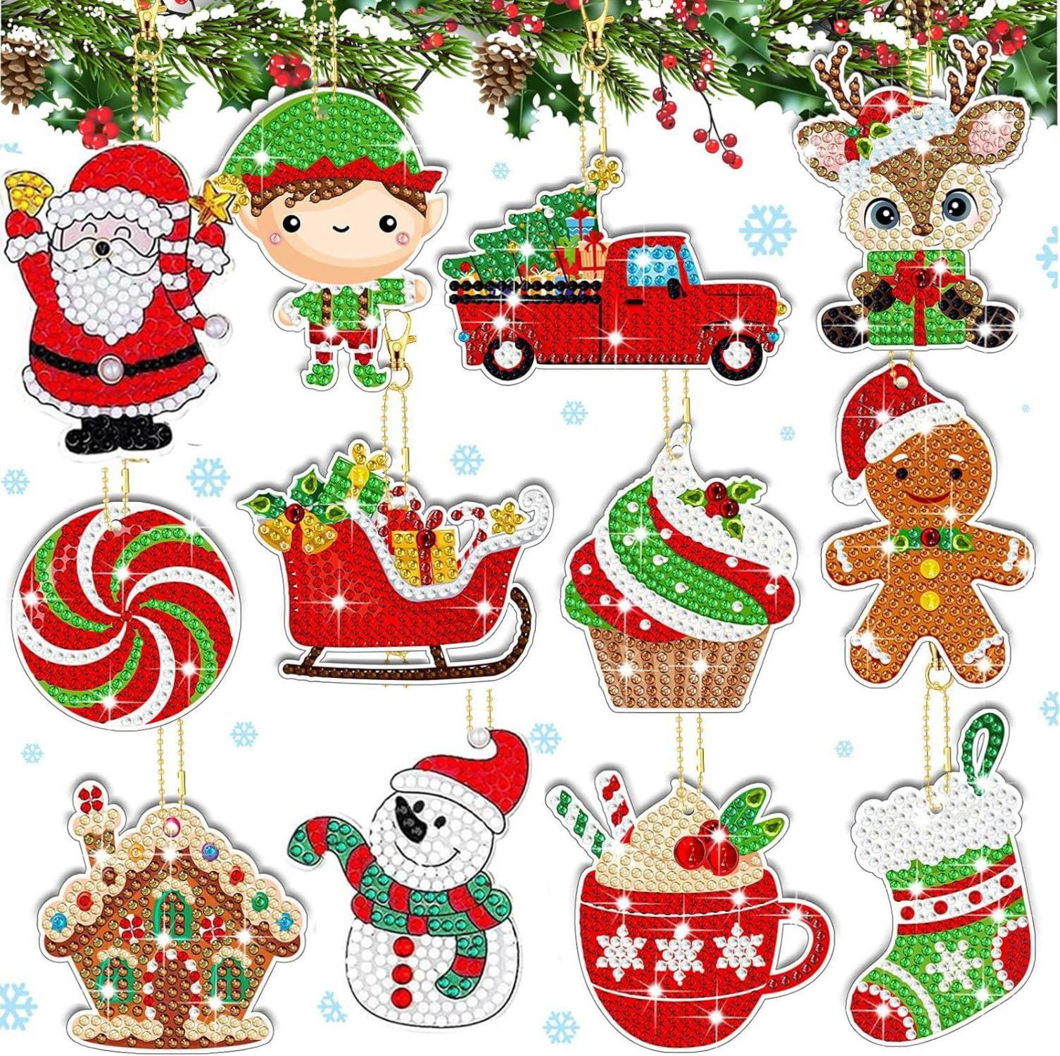 12 Stück Diamond Painting Weihnachtsanhänger Set 5D DIY