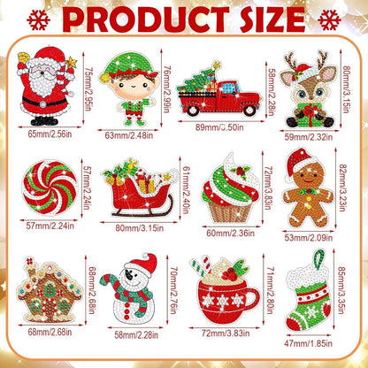 12er Set 5D DIY Diamond Painting Weihnachtsanhänger