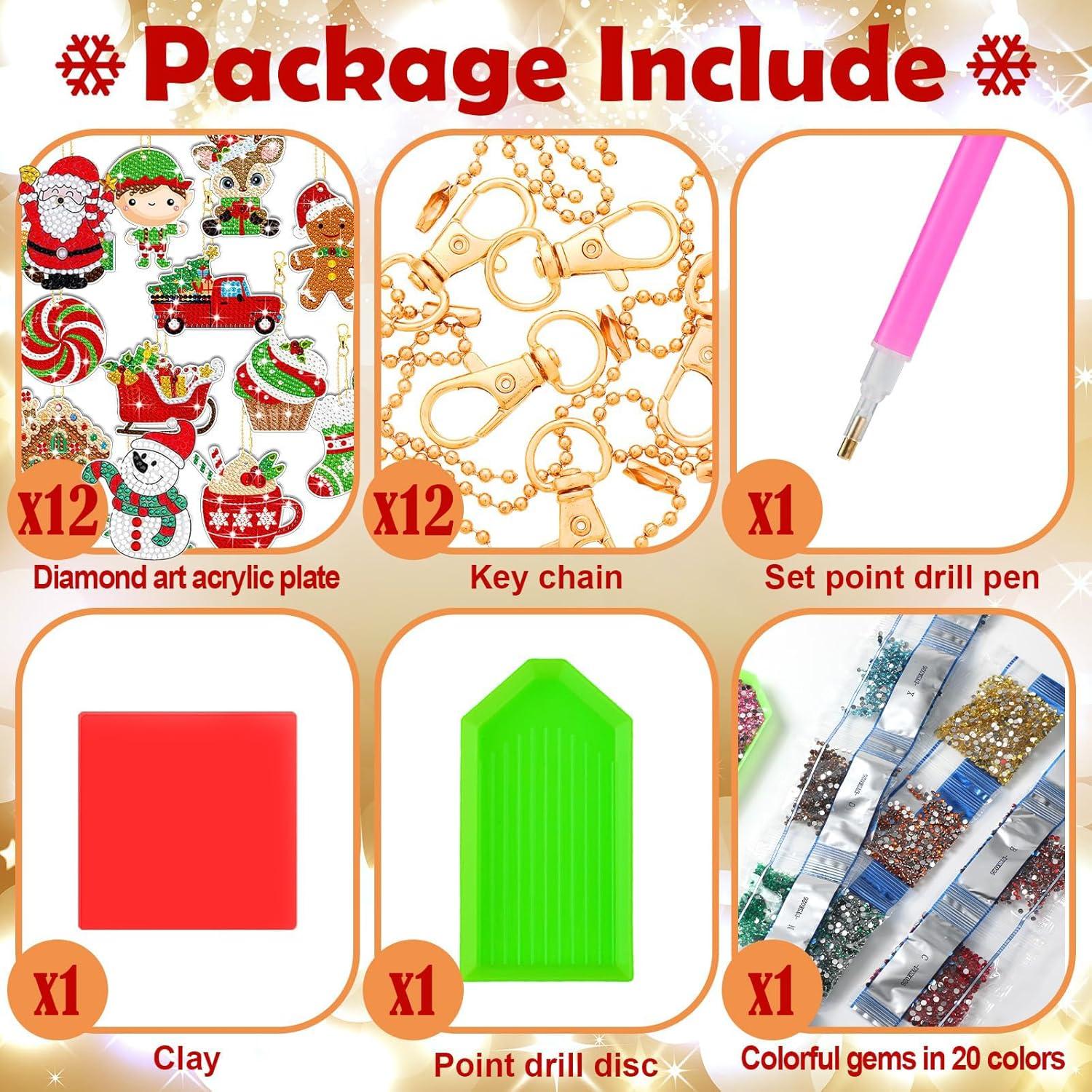 12 Stück Diamond Painting Weihnachtsanhänger Set 5D DIY