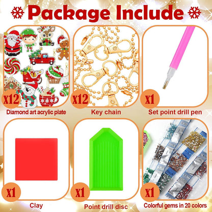 12 Stück Diamond Painting Weihnachtsanhänger Set 5D DIY