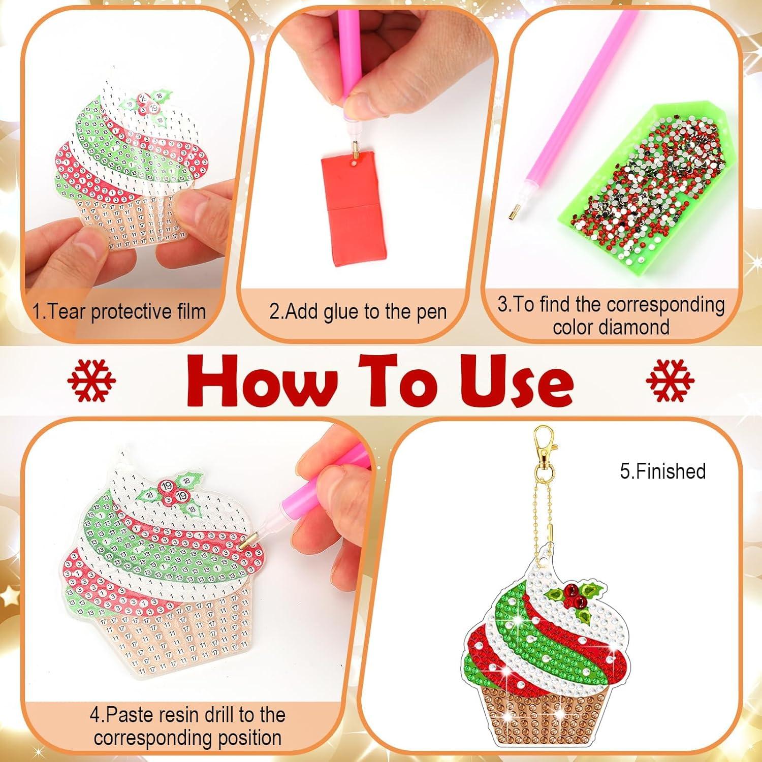 12 Stück Diamond Painting Weihnachts Anhänger DIY Schlüsselanhänger Set ROT