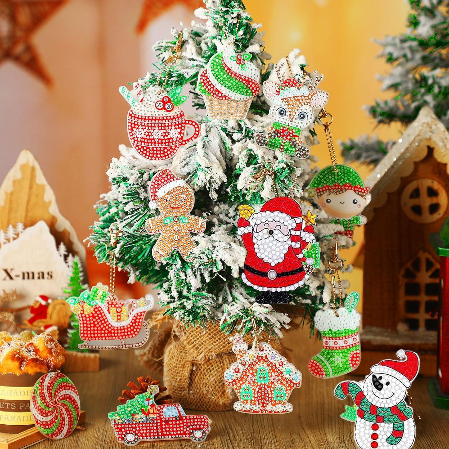 12er Set Diamond Painting Weihnachtsanhänger Schlüsselanhänger DIY Rot
