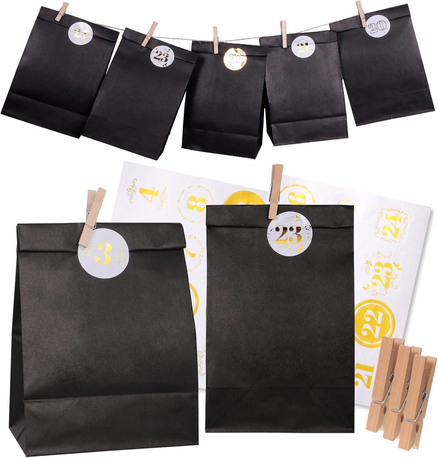 Adventskalender zum Befüllen Schwarz 24 Papiertüten Zahlenaufkleber