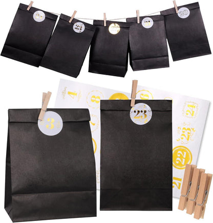 Adventskalender zum Befüllen Schwarz 24 Papiertüten Zahlenaufkleber