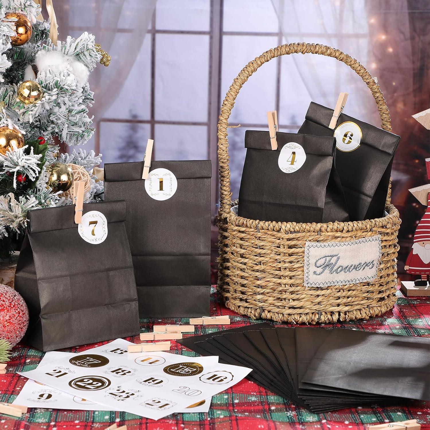 Adventskalender zum Befüllen Schwarz 24 Papiertüten Zahlenaufkleber