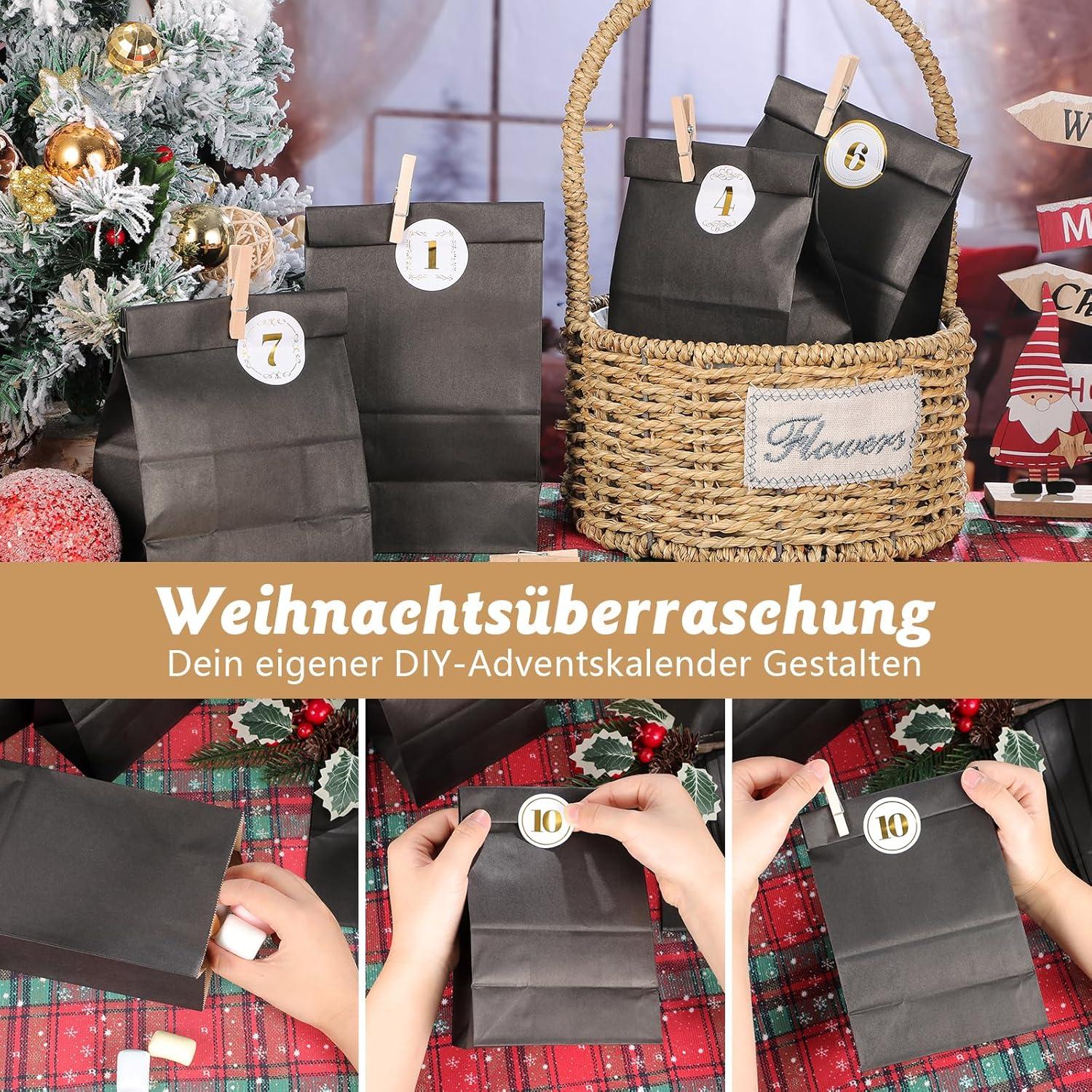 Adventskalender Bastelset Schwarz Papiertüten 24 Stück DIY mit