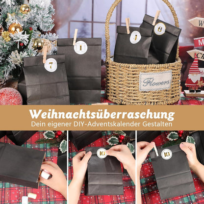 Adventskalender Bastelset Schwarz Papiertüten 24 Stück DIY mit