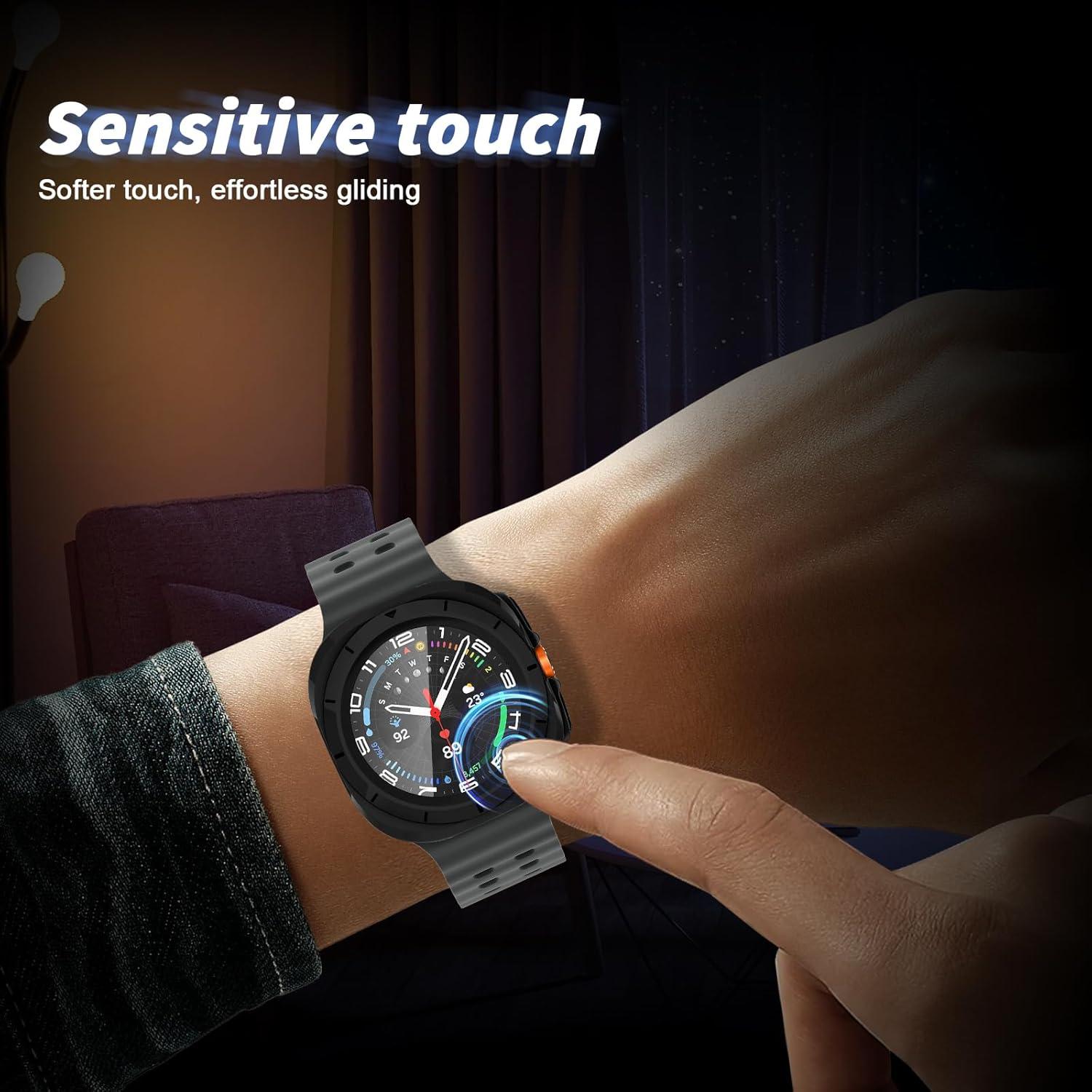 QULLOO 2 Stück Schutzhülle Galaxy Watch 7 Ultra 47MM Schwarz Transparent Displayfolie