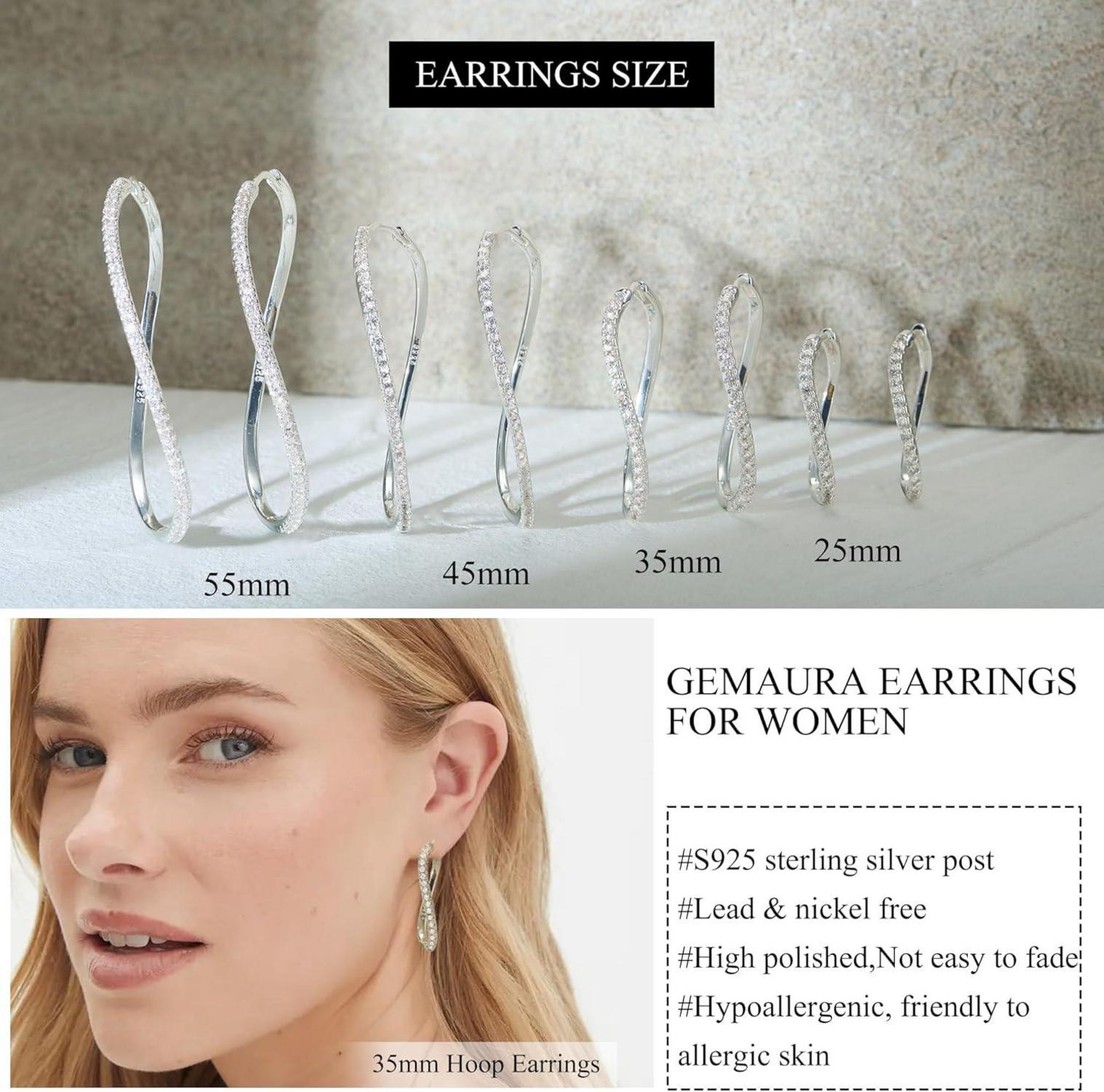 GEMAURA Creolen Silber 925 Damen Zirkon Gold 14K Vergoldet 30/40/50/60mm
