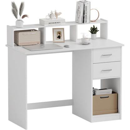 Schreibtisch mit Schubladen und Regal, Weiß, 105x48x94cm