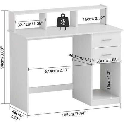 Schreibtisch mit Schubladen und Regal, Weiß, 105x48x94cm