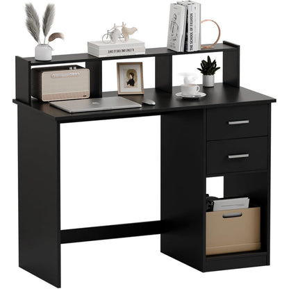 Schreibtisch mit Schubladen und Regal, Schwarz, 105cm