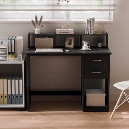Schreibtisch mit Schubladen und Regal, Schwarz, 105cm