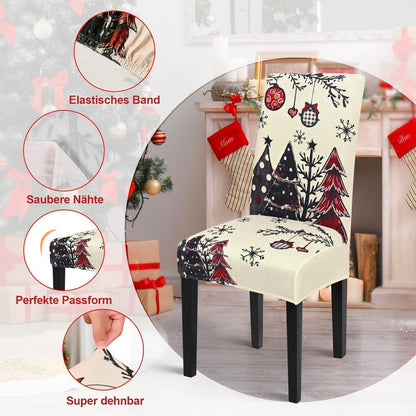 Weihnachts Stuhlhussen 6er Set - Elastisch & Waschbar