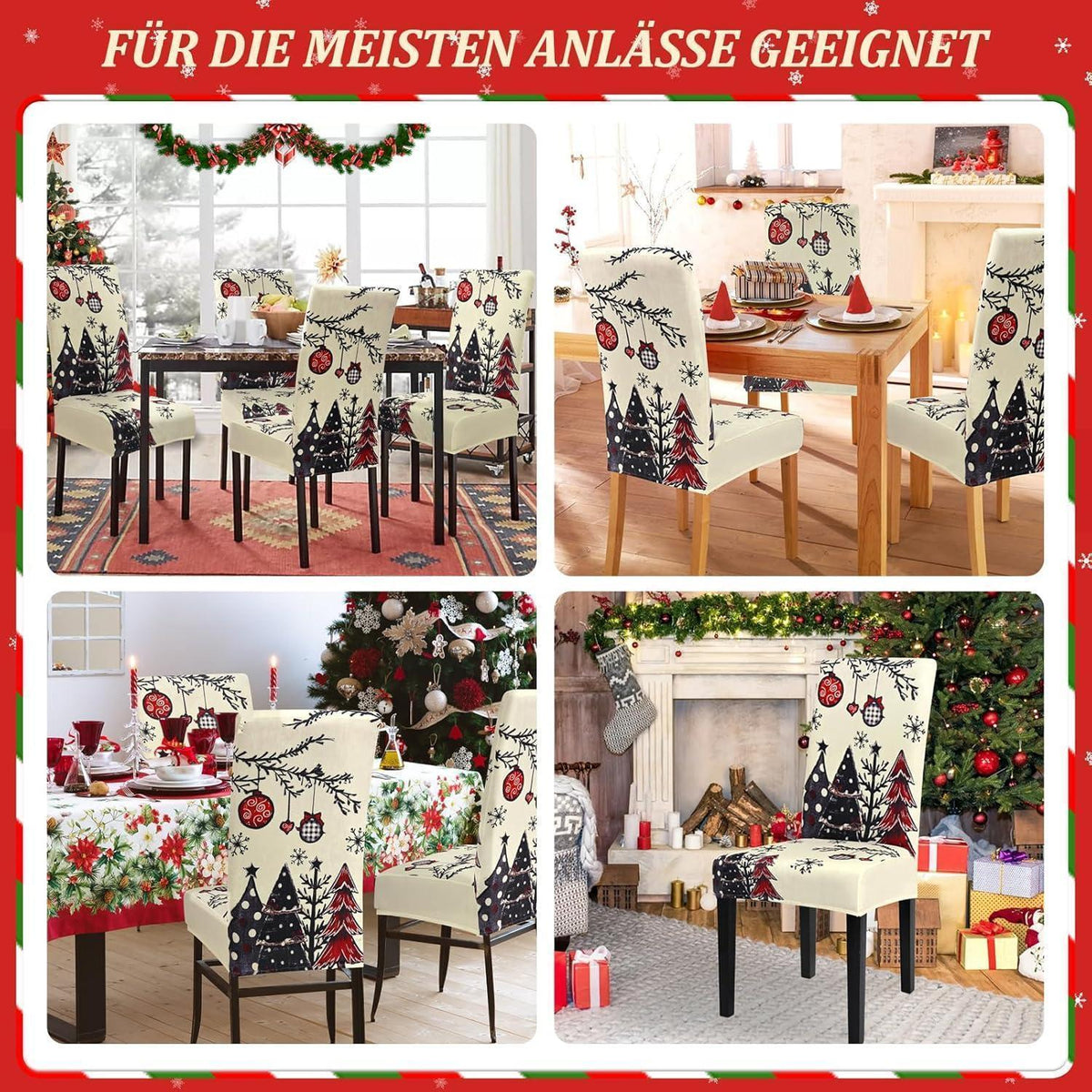 Weihnachts Stuhlhussen 6er Set - Elastisch & Waschbar