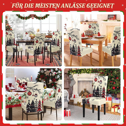 Weihnachts Stuhlhussen 6er Set - Elastisch & Waschbar