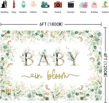 INRUI Baby in Bloom Eukalyptus Gold Glitzer Hintergrund 1,8 x 1,2 m