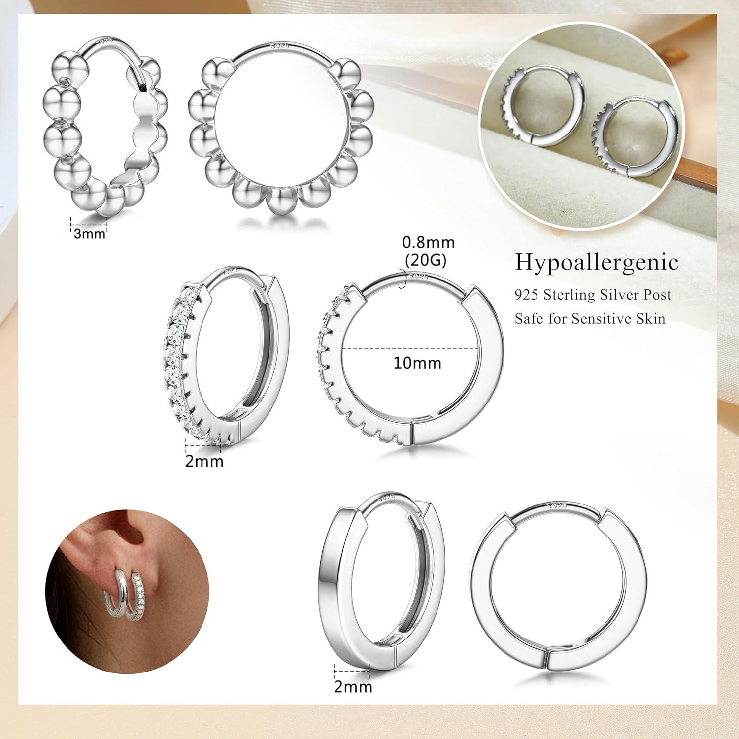 Creolen Ohrringe Silber 925 Damen 3 Paar Gold Vergoldet