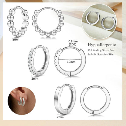 Creolen Ohrringe Silber 925 Damen 3 Paar Gold Vergoldet