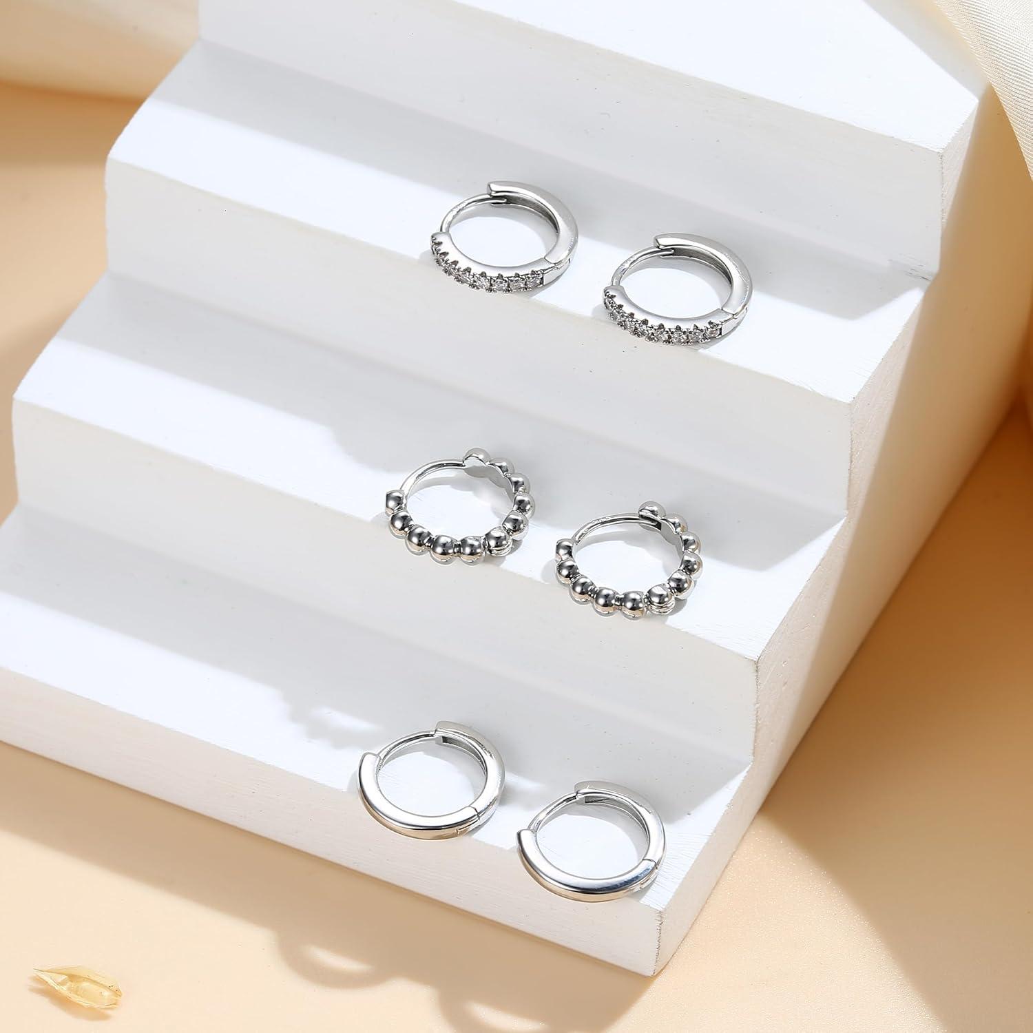 Damen Creolen Set Silber 925 Vergoldet Goldene Ohrringe Sleeper
