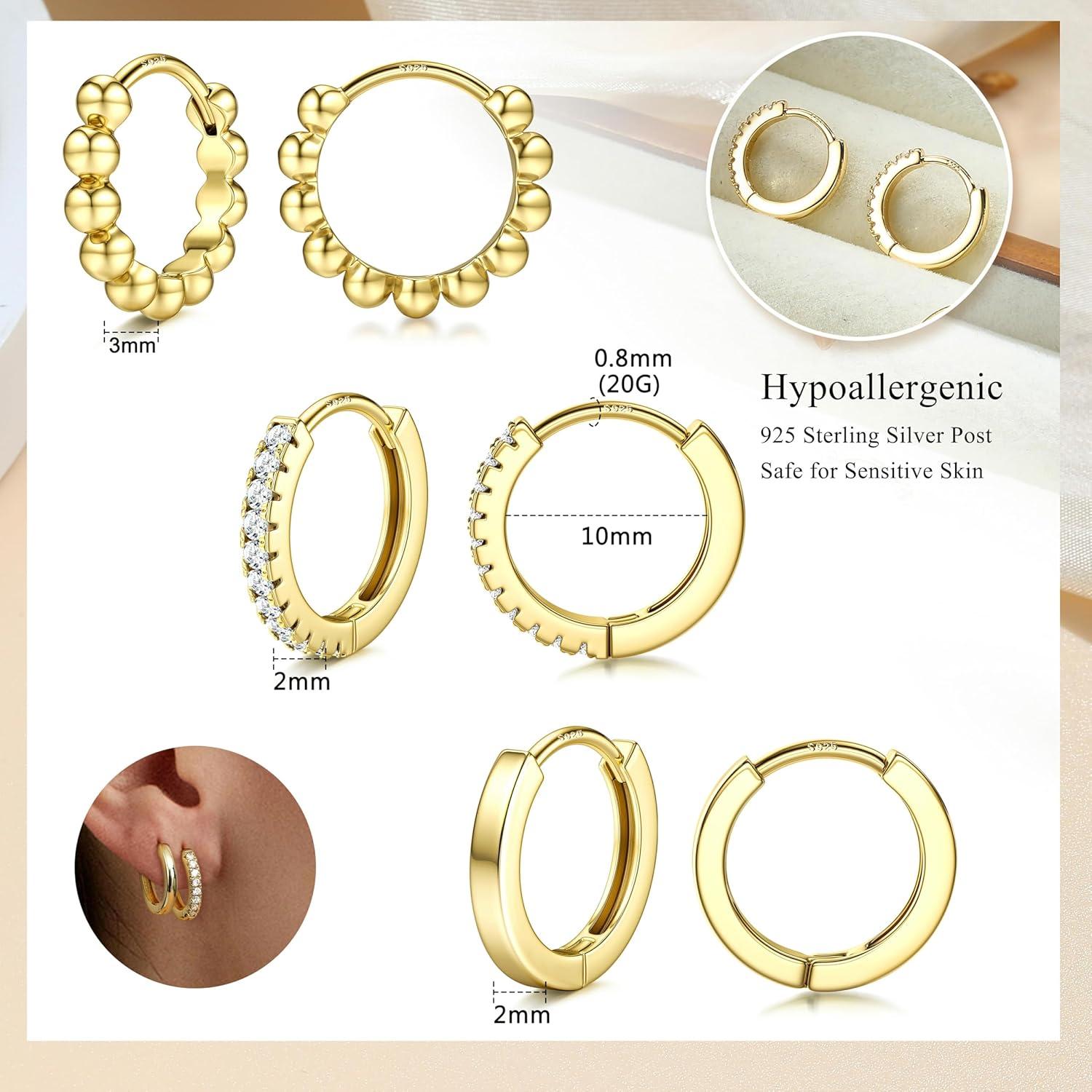 3 Paar Damen Creolen Ohrringe Set Silber 925 Gold vergoldet