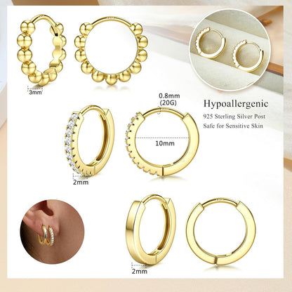 3 Paar Damen Creolen Ohrringe Set Silber 925 Gold vergoldet