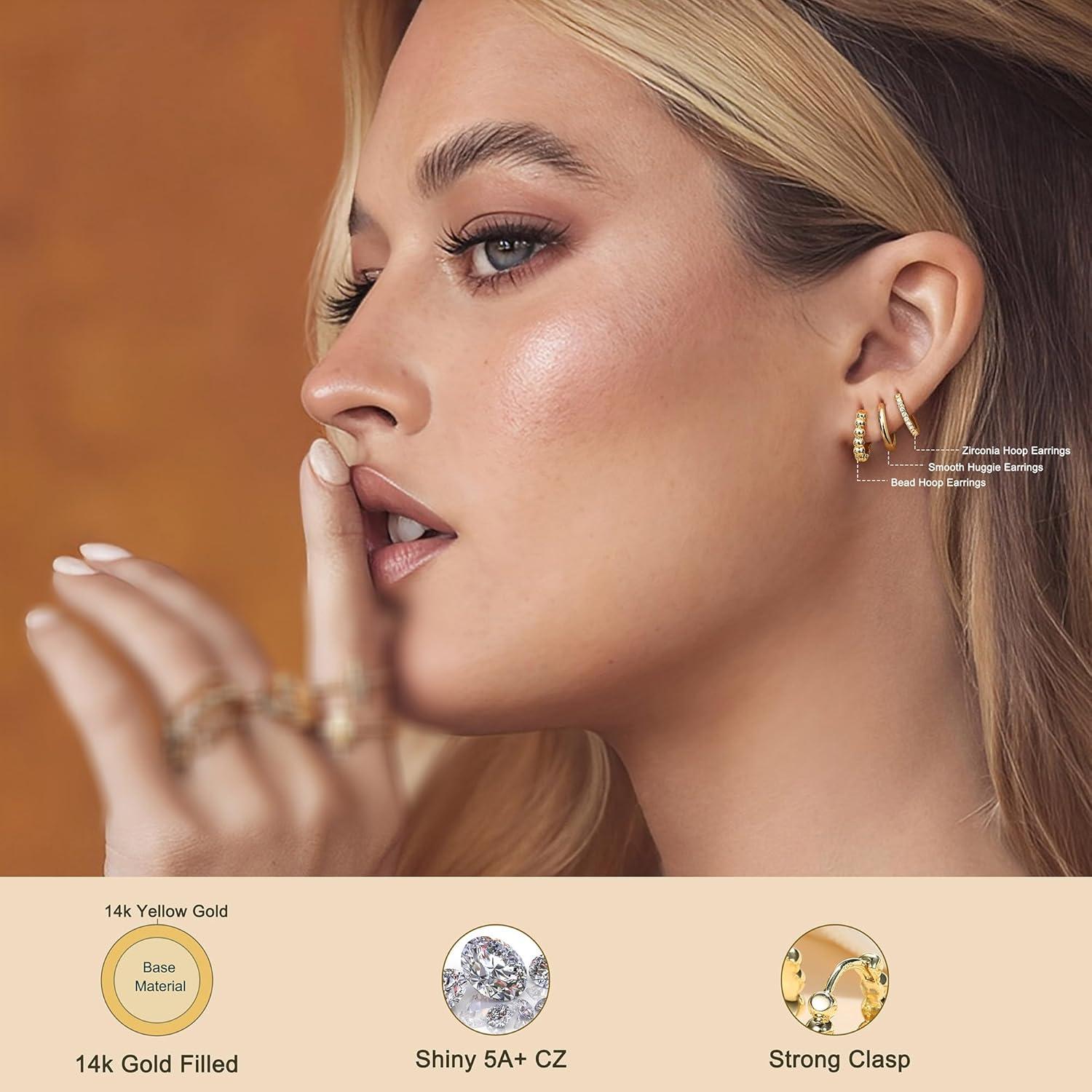Creolen Ohrringe Set Damen Gold Silber 925 Hypoallergen 3er Pack