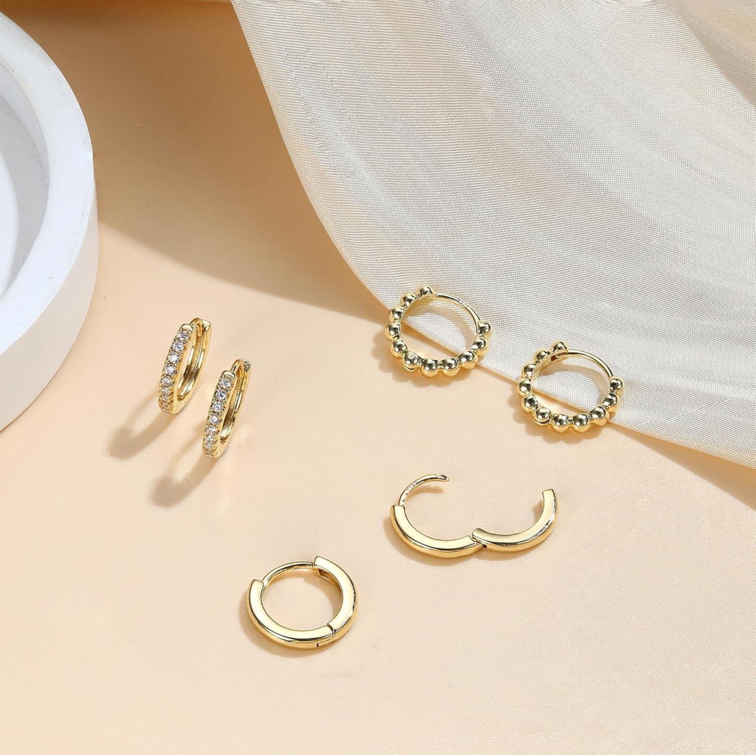 3 Paar Ohrringe Gold Silber 925 Damen Creolen 14K Vergoldet