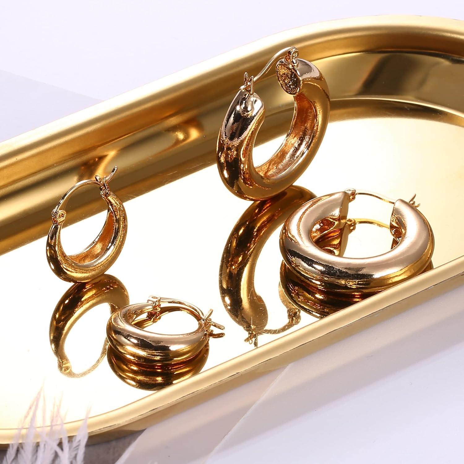 6 Paar Goldene Creolen Set Damen 14K Vergoldet Hypoallergenic Chunky Gold