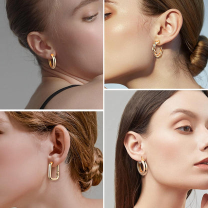 6 Paar Goldene Creolen Set Damen 14K Vergoldet Hypoallergenic Chunky Gold