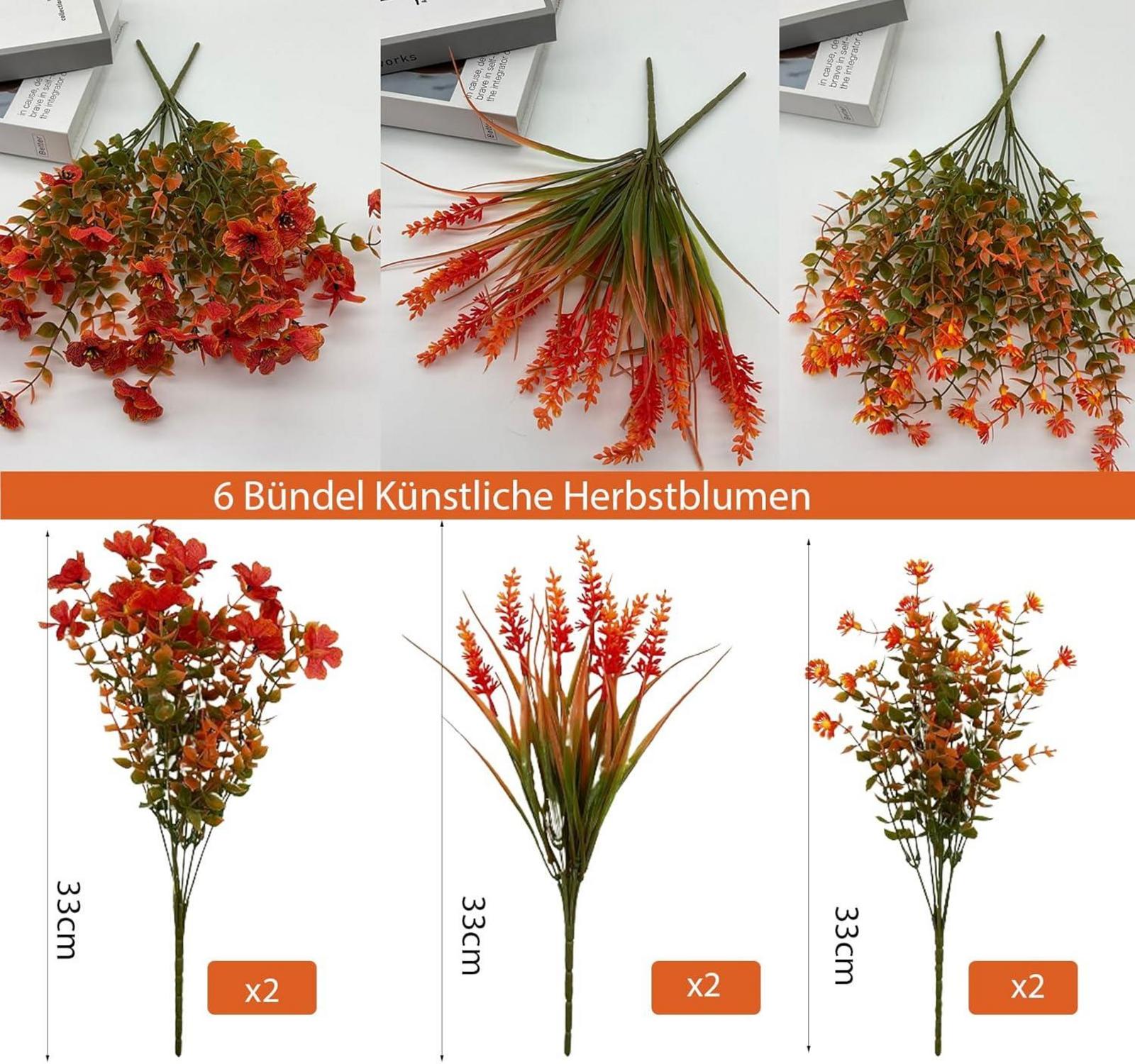 6er Set Künstliche Herbstblumen Deko Draußen Drinnen
