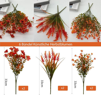 6er Set Künstliche Herbstblumen Deko Draußen Drinnen