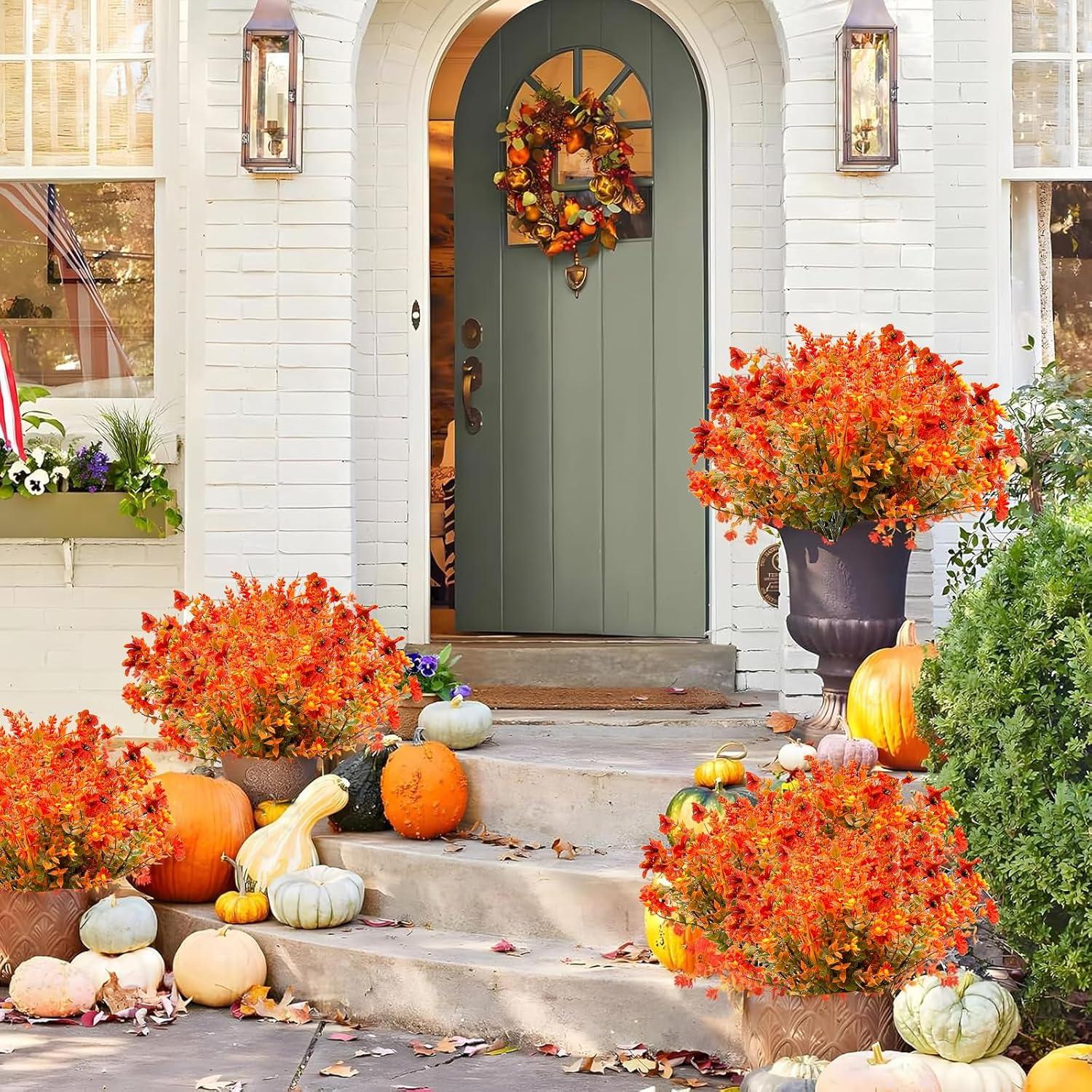 Künstliche Herbstblumen 6 Bündel Herbststrauß Deko Pflanzen Wetterfest balkon Tischdeko