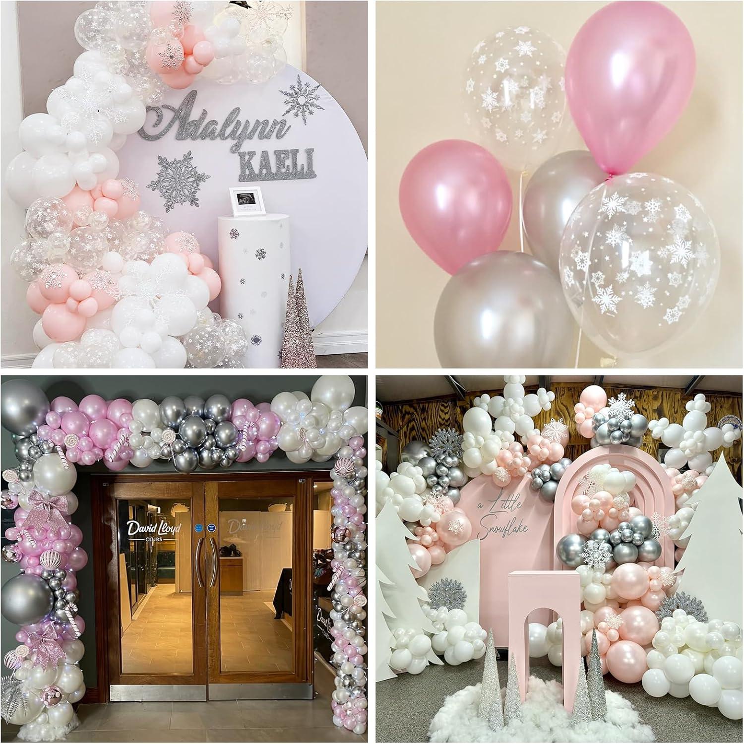 Winterwunderland Luftballons Rosa Silber Weiß Schneeflocken 35er
