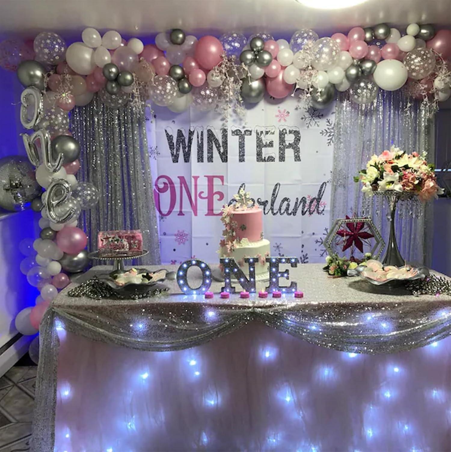 Winterwunderland Luftballons Rosa Silber Weiß Schneeflocken 35er