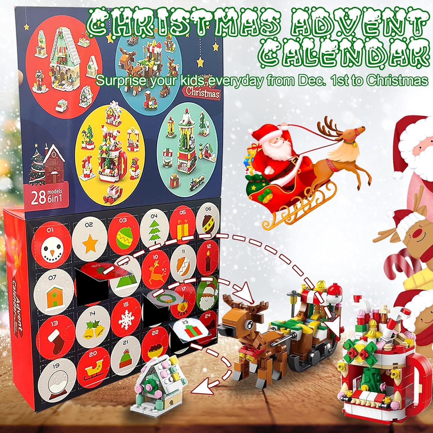 YeahBoom Adventskalender Bauklötze Set Weihnachtsbaum 24-tägiges Countdown-Geschenk