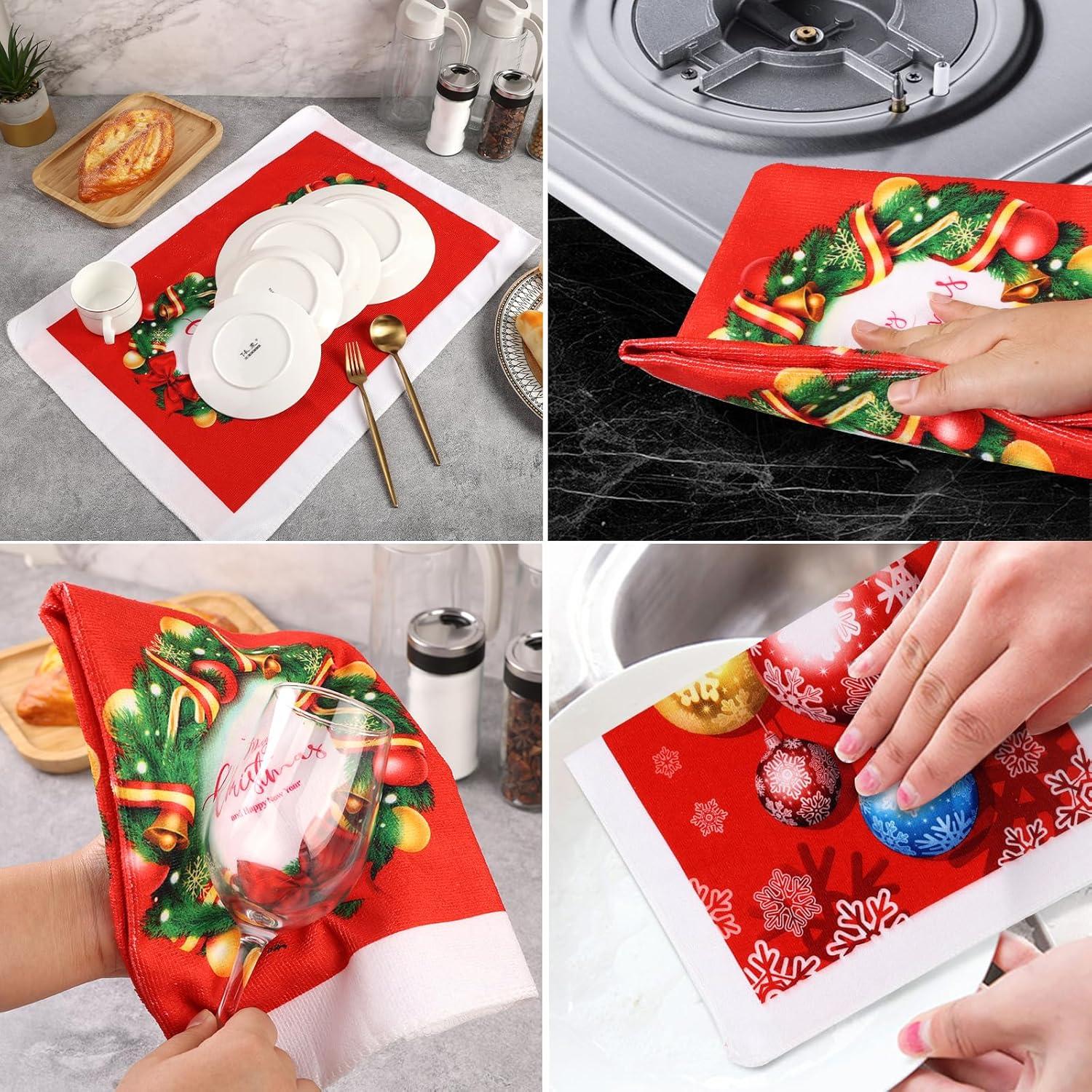 Geschirrtücher Weihnachten-Set Mikrofaser Küchentuch Handtuch