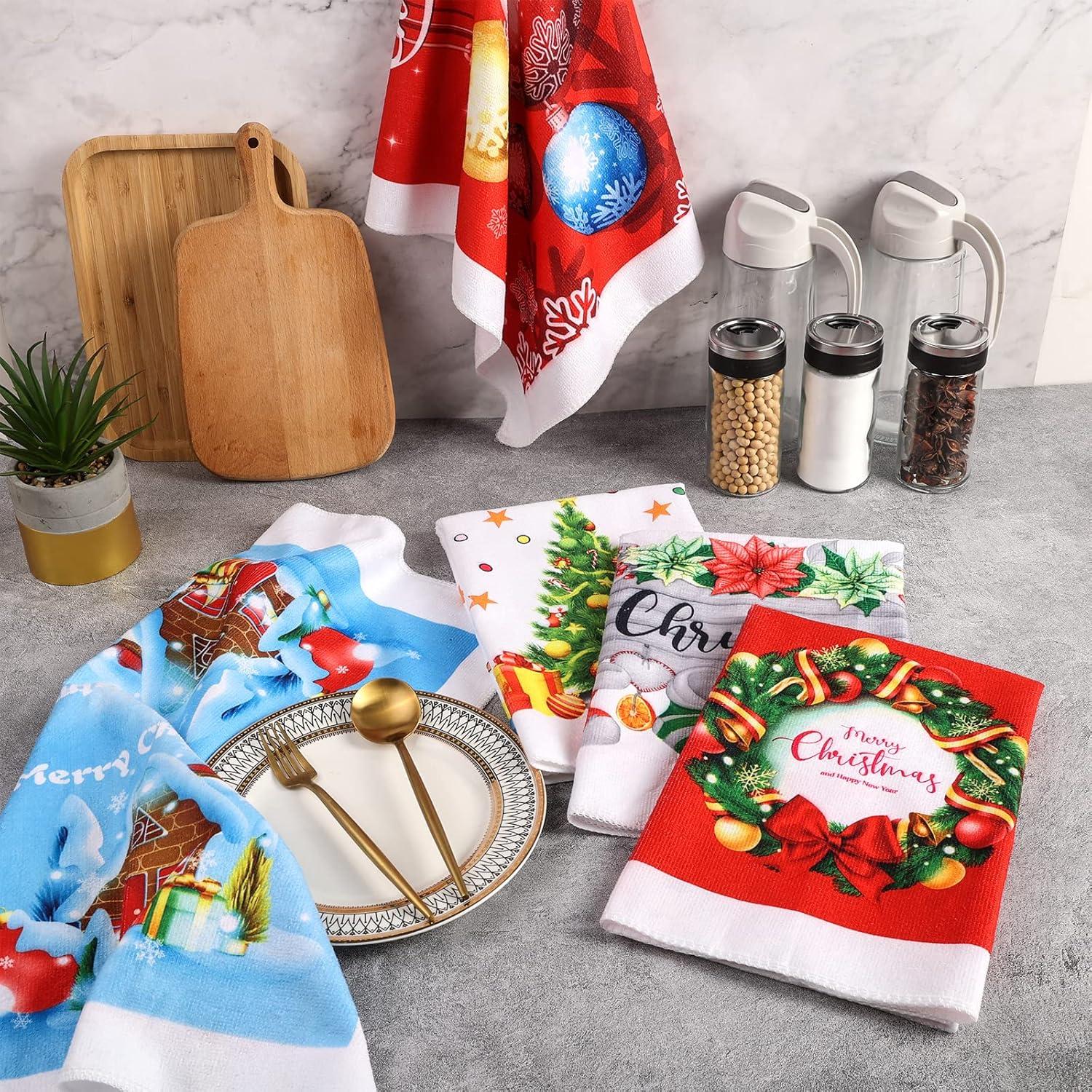 Geschirrtücher Weihnachten-5er-Set, Mikrofaser Handtuch-Set 55x40 cm